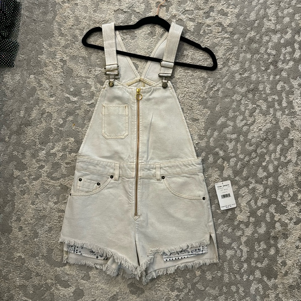 Free People Y2k Sunkissed Bib Shortalls Short Overalls Size 0 Off White